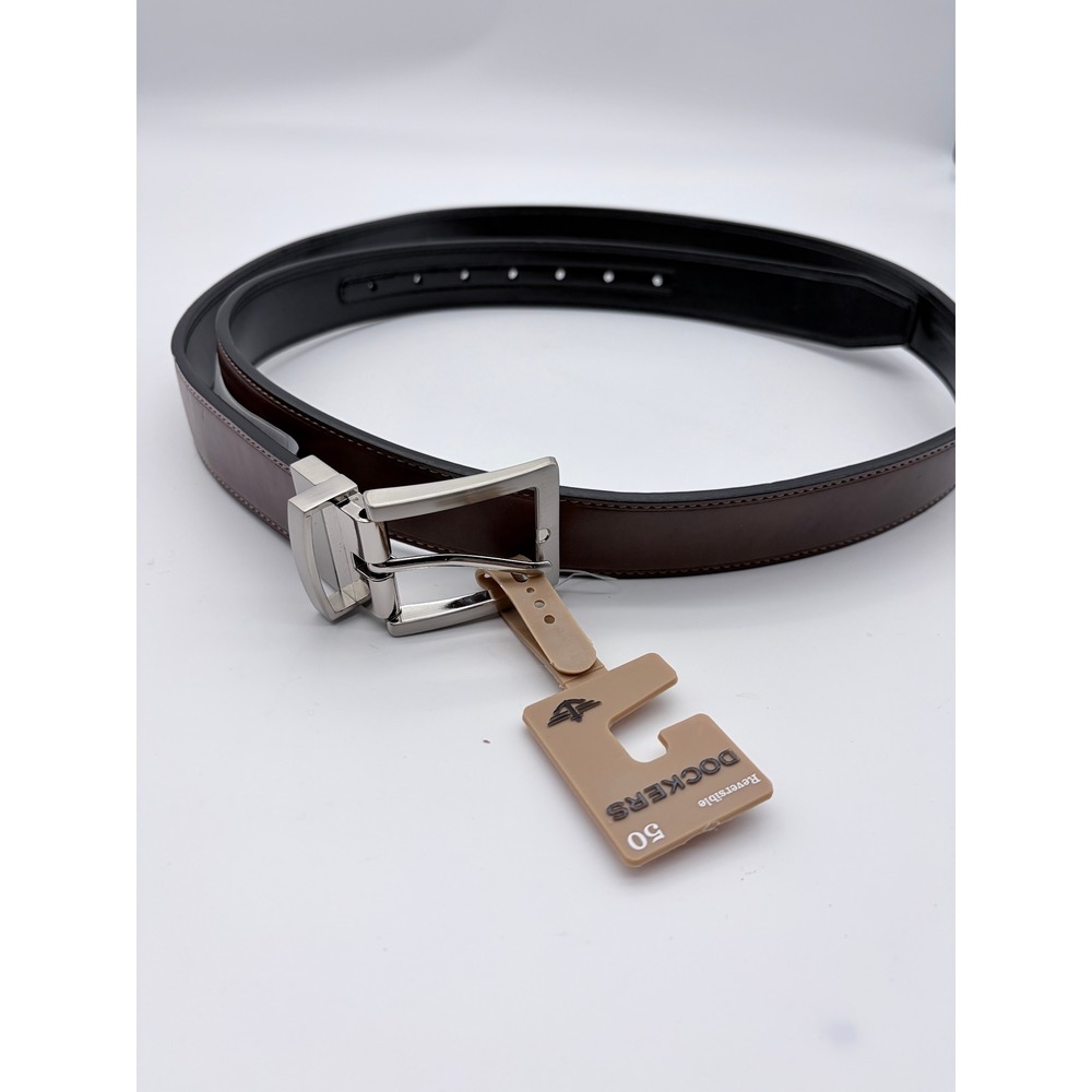 Dockers Belt Mens 50 Brown Black Reversible 17CB08X001 Silver Tone Buckle New